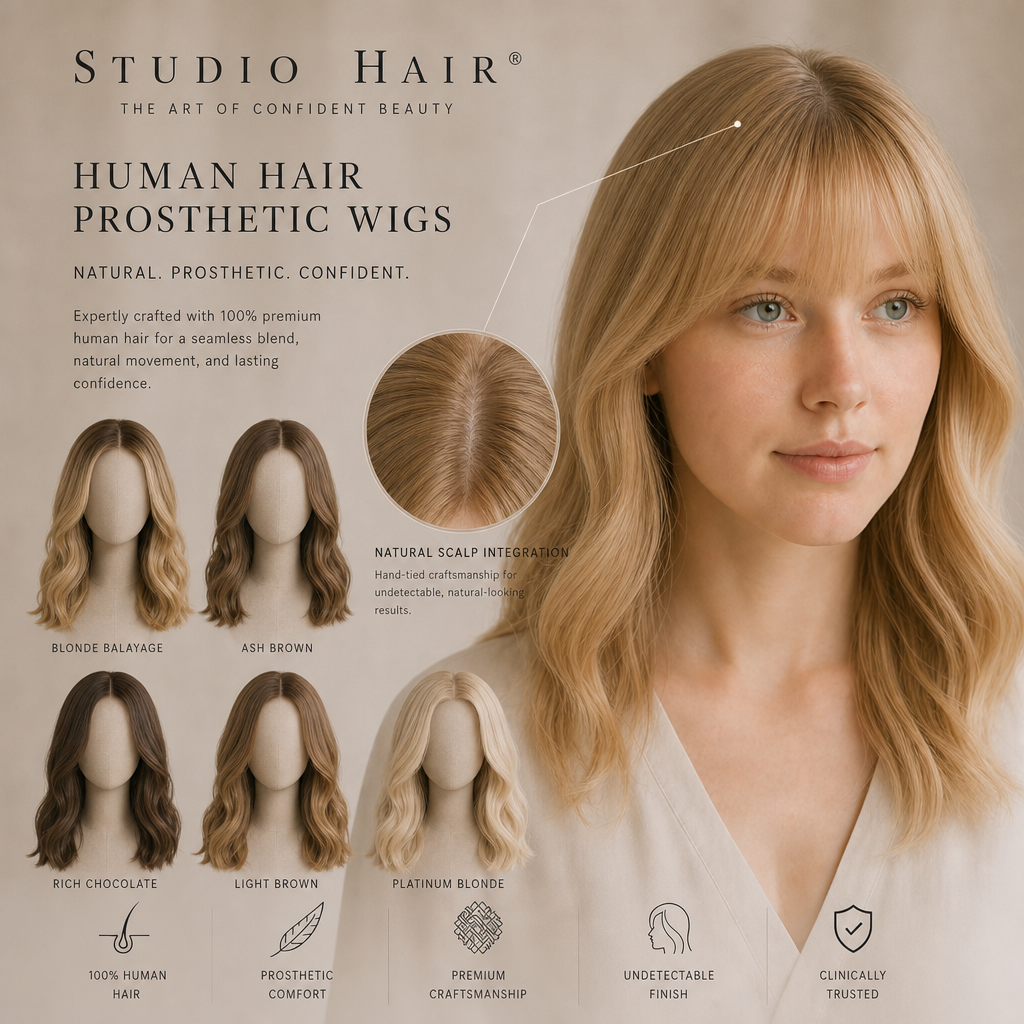 Style: H953B  Human Hair Prosthetic Wig 16" Custom Made