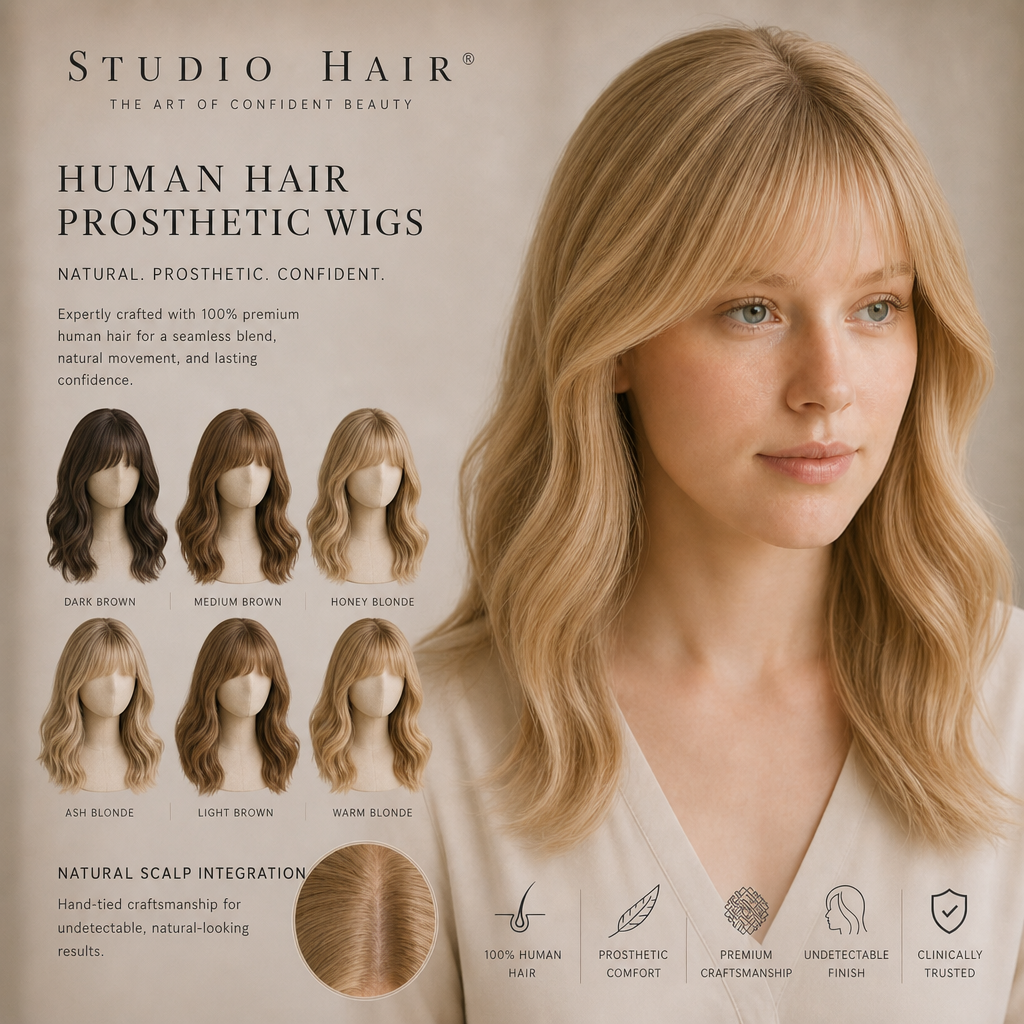 Style: H953B  Human Hair Prosthetic Wig 16" Custom Made