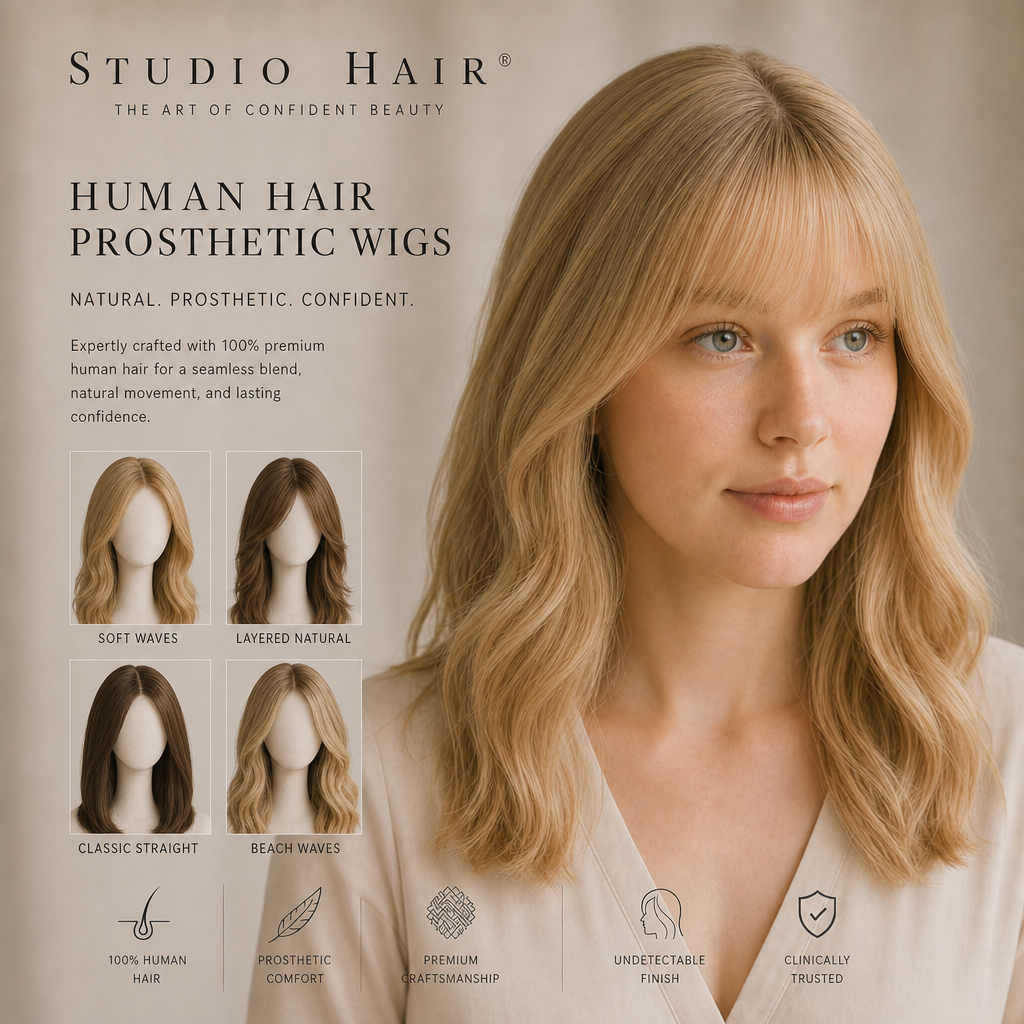 Style: H953B  Human Hair Prosthetic Wig 16" Custom Made